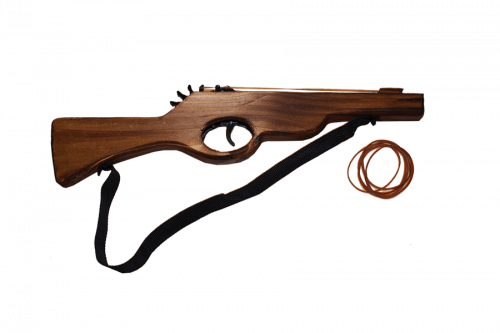Pistola in legno spara elastici con aquila intagliata e dipinta 25